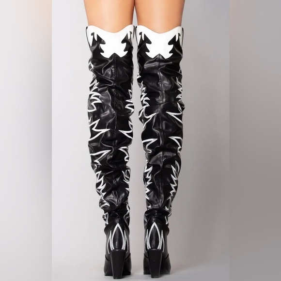 Rock Star Vegan Faux Leather Tall Thigh High Western Cowgirl Cowboy Boots - Picture 11 of 13
